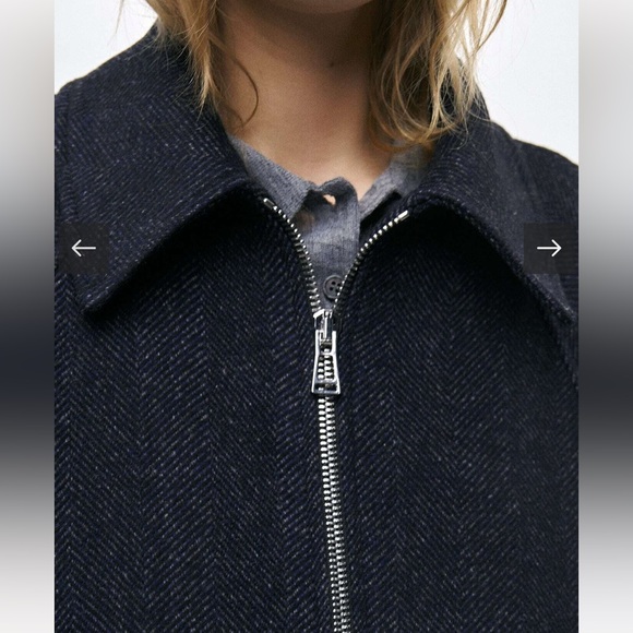 Zara Zippered Wool Blend Jacket ZW collection gray black herringbone 2143/866 XS - Picture 11 of 15
